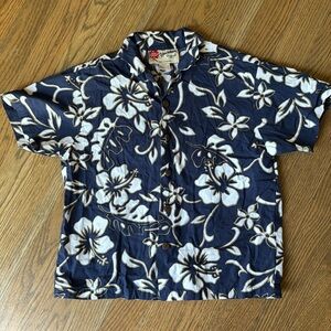 Hilo Hattie Blue Hibiscus button down shirt size XXS